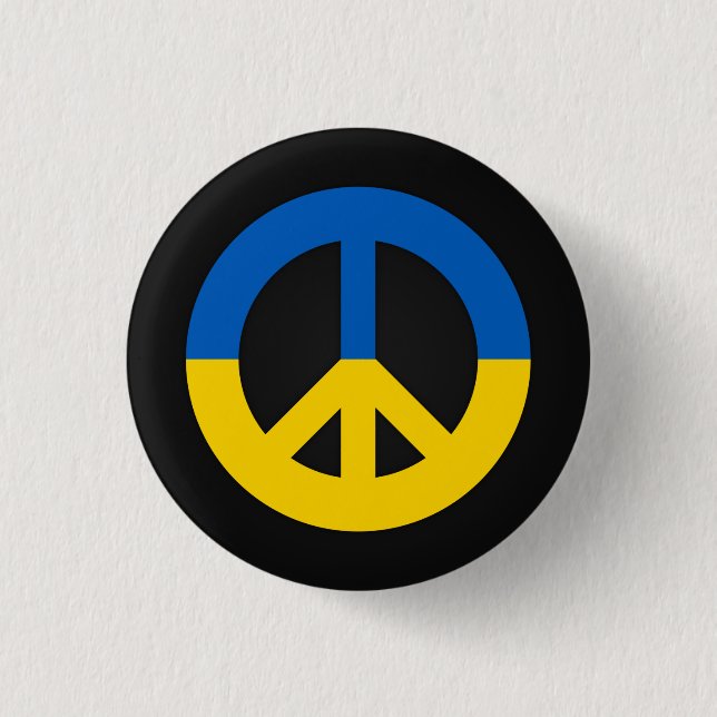 Ukrainian peace sign on a black background 1 inch round button (Front)