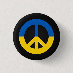 Ukrainian peace sign on a black background 1 inch round button