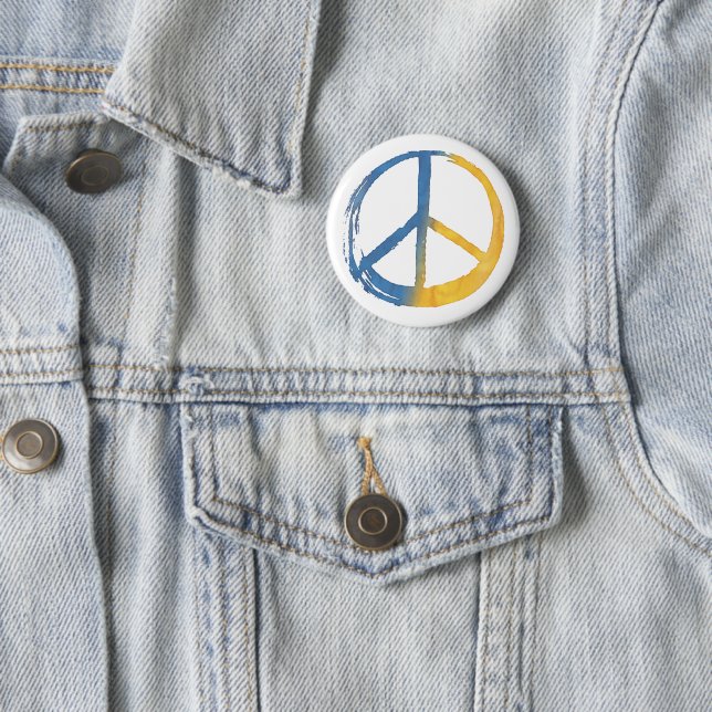 Ukrainian - PEACE Symbol Blue Yellow Ukraine War 2 Inch Round Button (In Situ)