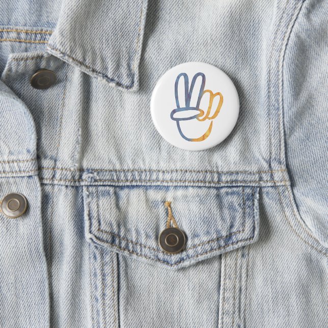 Ukrainian - PEACE Symbol V-Sign Ukraine Anti-War   2 Inch Round Button (In Situ)