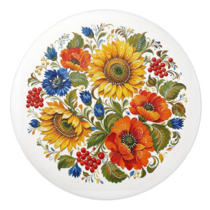 Ukrainian Petrykivka Blooms Folk Art Ceramic Knob