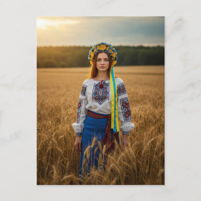 Ukrainian Pretty Girl Yellow Blue Wreath Postcard (Front)