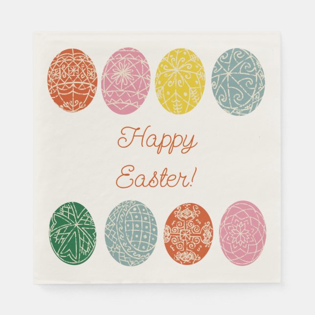 Ukrainian Pysanky Decorated Eggs Happy Easter Napkin (Front)