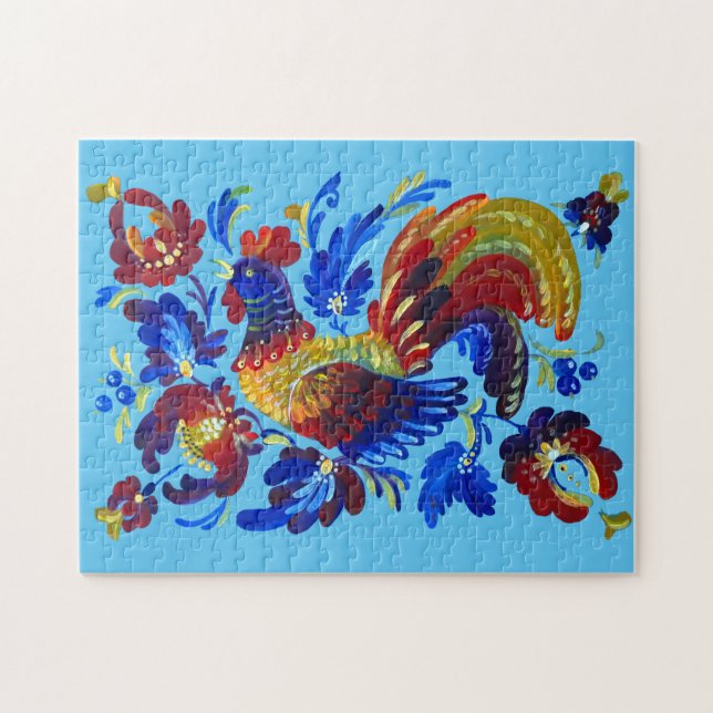 Ukrainian rooster - Petrykivka painting Jigsaw Puzzle (Horizontal)