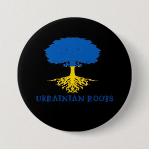 Ukrainian Roots Tree Silhouette  3 Inch Round Button