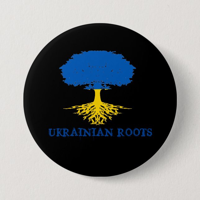 Ukrainian Roots Tree Silhouette  3 Inch Round Button (Front)