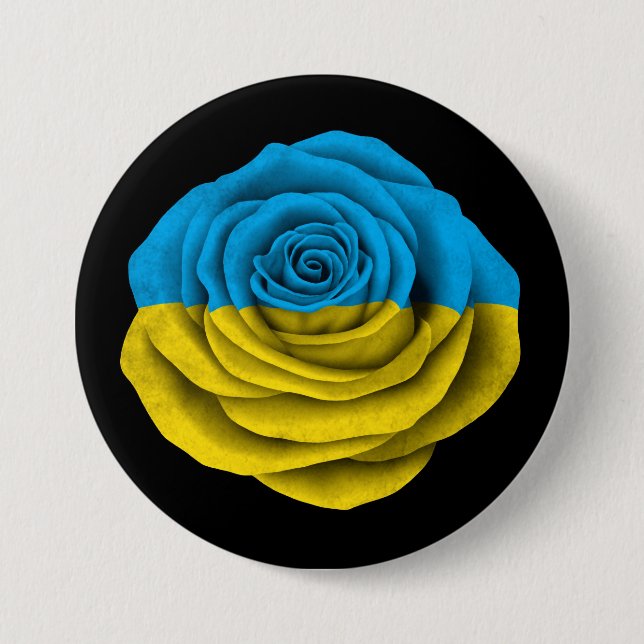Ukrainian Rose Flag on Black 3 Inch Round Button (Front)