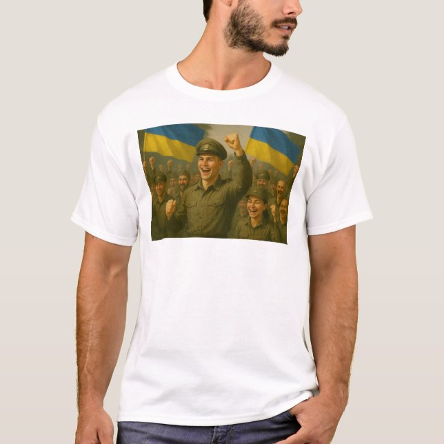 Ukrainian Soldiers Celebrate Victory Together T-Shirt (Front)