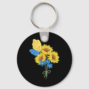 Ukrainian Sunflowers Tee Blue Yellow Butterfly Top Keychain
