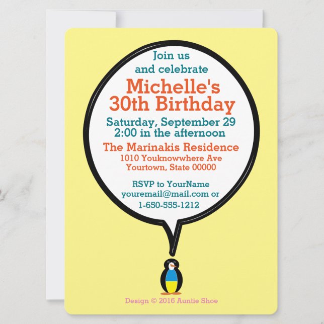 Ukrainian Talking Ms. Penguin Personalized  Invitation (Front)