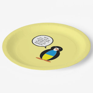 Ukrainian Talking Ms. Penguin Personalized Paper Plate