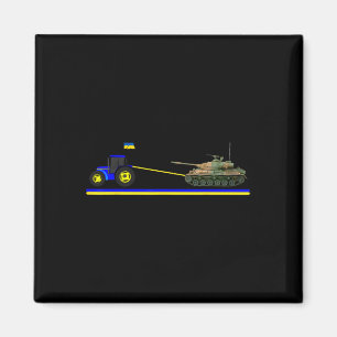 Ukrainian Tractor Pulling Tank With Ukraine Flag  Magnet