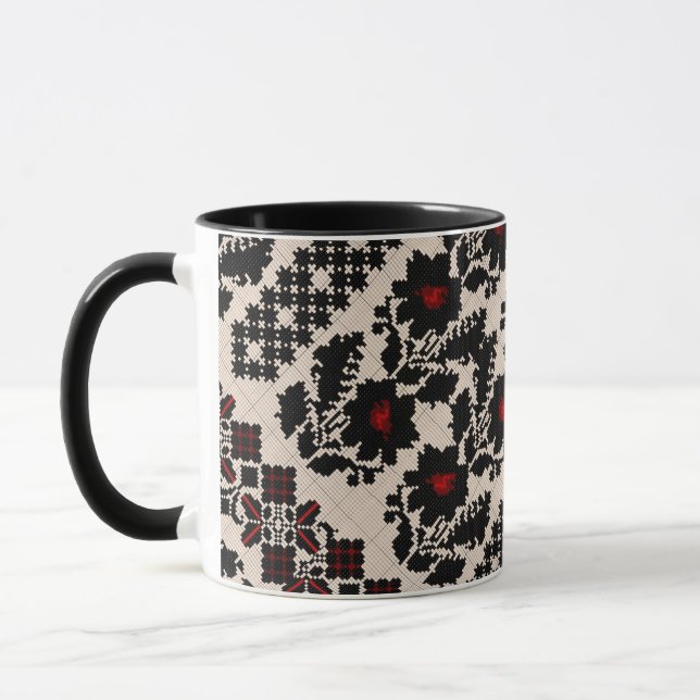 Ukrainian traditional vushuvanka folk art mug (Left)