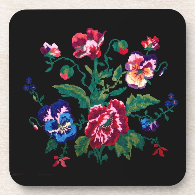 Ukrainian traditional vushuvanka folk art pattern coaster (Front)