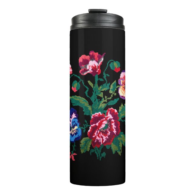 Ukrainian traditional vushuvanka folk art pattern thermal tumbler (Front)