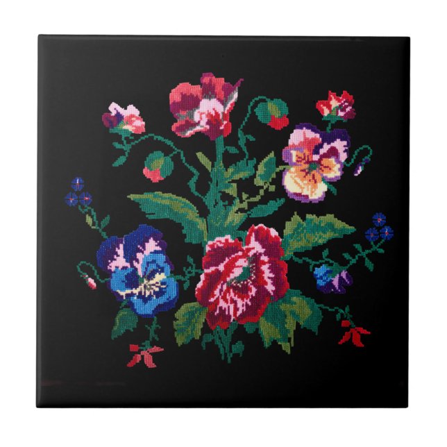 Ukrainian traditional vushuvanka folk art pattern tile (Front)