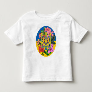 Ukrainian trident and flag of Ukraine with flowers Toddler T-shirt
