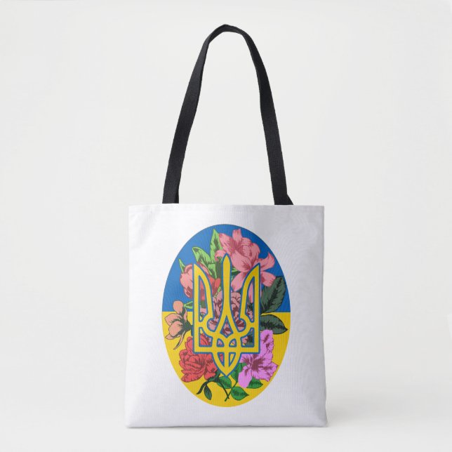 Ukrainian trident and flag of Ukraine with flowers Tote Bag (Front)