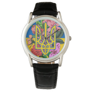 Ukrainian trident and flag of Ukraine with flowers Watch
