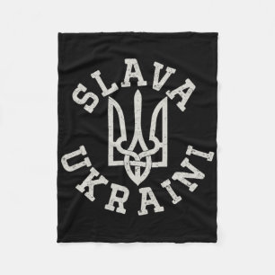 Ukrainian Trident Emblem Save Ukraine Resist Slava Fleece Blanket