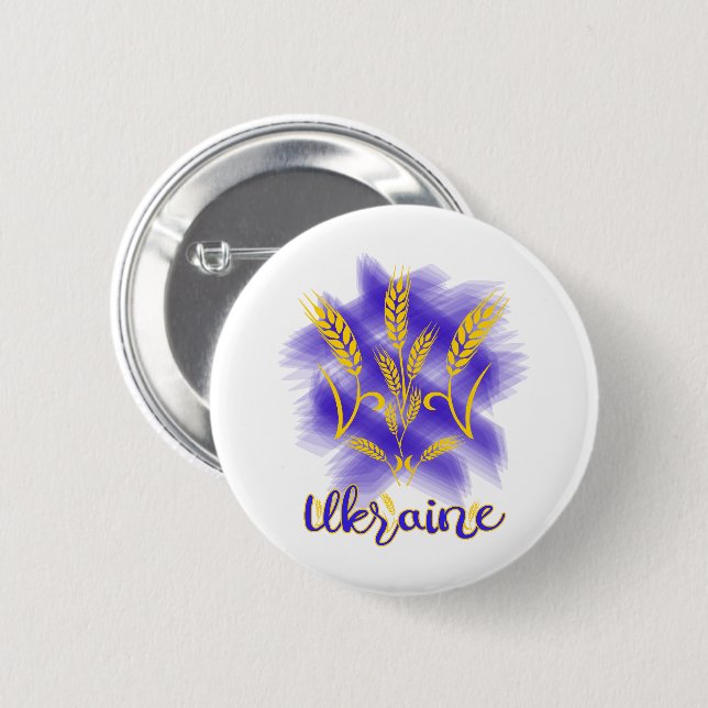 Ukrainian trident made of wheat ear 2 inch round button (Front & Back)