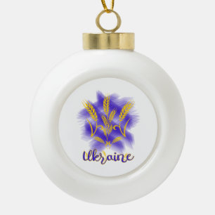 Ukrainian trident made of wheat ear ceramic ball christmas ornament