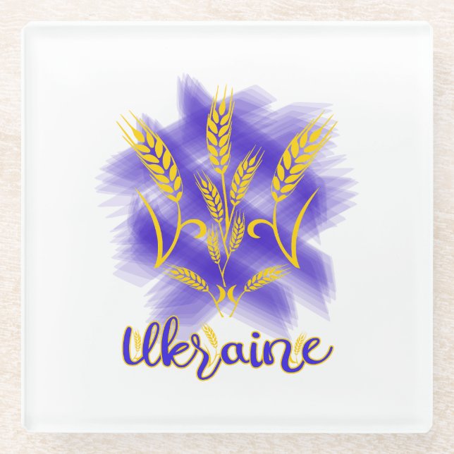 Ukrainian trident made of wheat ear glass coaster (Front)