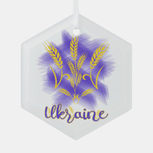 Ukrainian trident made of wheat ear glass ornament