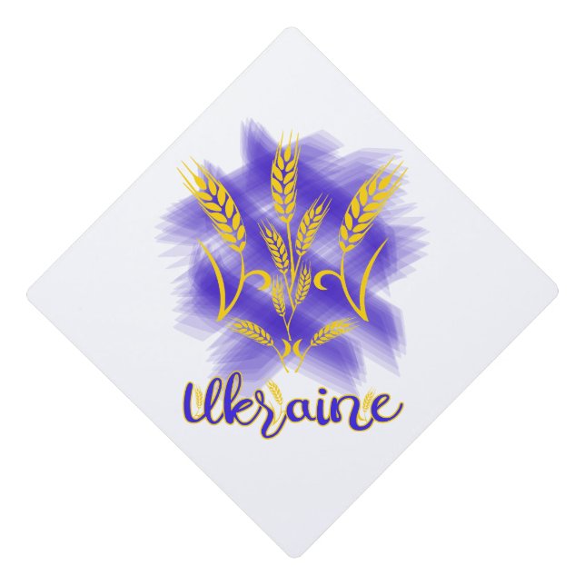 Ukrainian trident made of wheat ear graduation cap topper (Front)