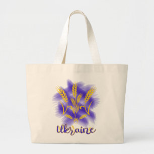 Ukrainian trident made of wheat ear large tote bag