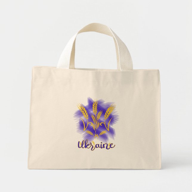 Ukrainian trident made of wheat ear mini tote bag (Front)
