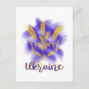 Ukrainian trident made of wheat ear postcard