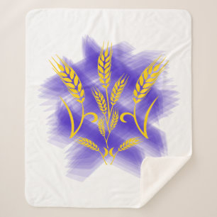 Ukrainian trident made of wheat ear sherpa blanket