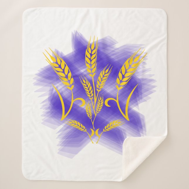 Ukrainian trident made of wheat ear sherpa blanket (Front)