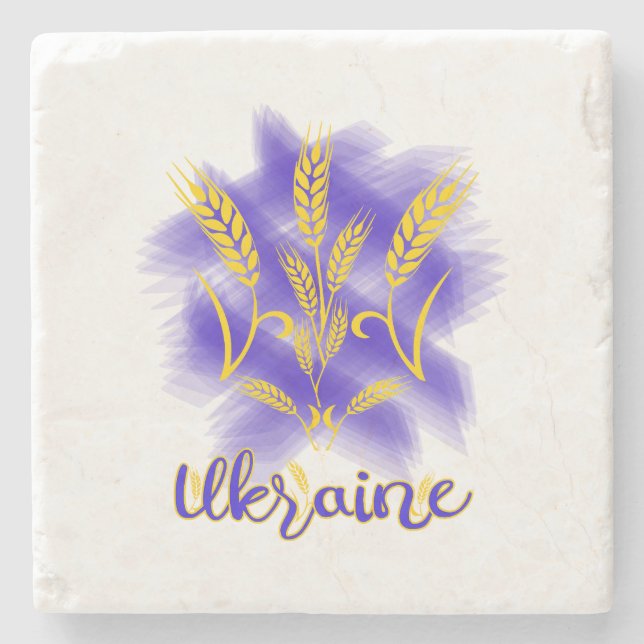 Ukrainian trident made of wheat ear stone coaster (Front)