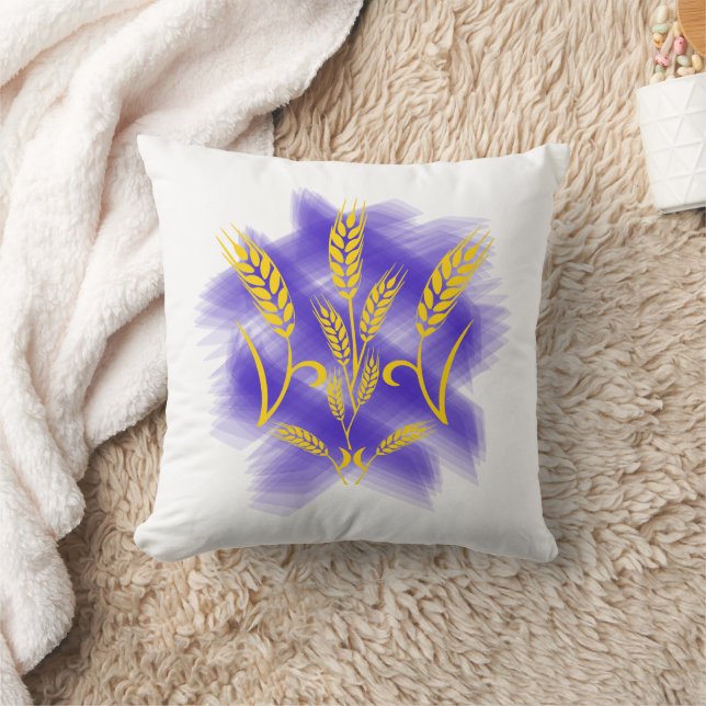 Ukrainian trident made of wheat ear throw pillow (Blanket)