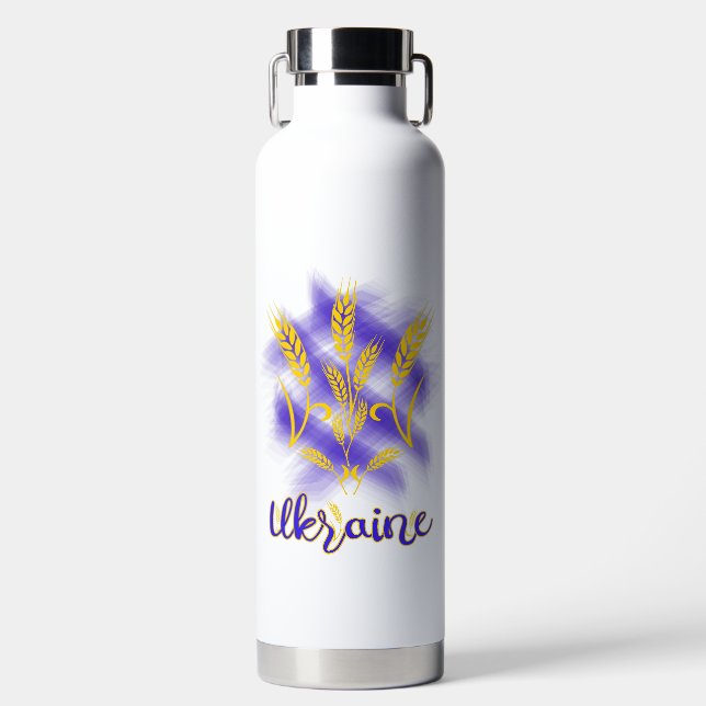 Ukrainian trident made of wheat ear water bottle (Front)