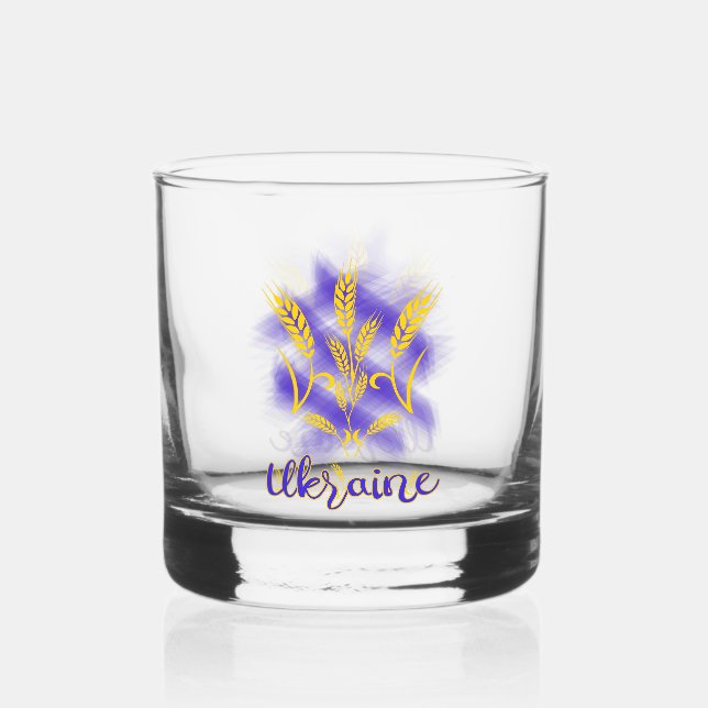 Ukrainian trident made of wheat ear whiskey glass (Front)
