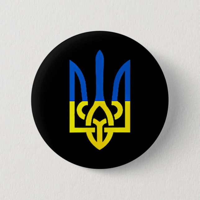 Ukrainian Trident Symbol - Ukraine Flag Support Pa 2 Inch Round Button (Front)