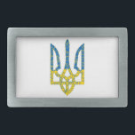Ukrainian trident textured flag of Ukraine colours Belt Buckle<br><div class="desc">Textured Ukrainian national emblem trident tryzub in Ukrainian flag colours and stroke circle pattern</div>
