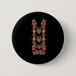 Ukrainian Trysub Red Poppies Retro Floral Ukraine 2 Inch Round Button