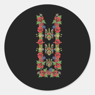 Ukrainian Trysub Red Poppies Retro Floral Ukraine  Classic Round Sticker