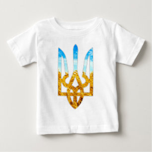 Ukrainian tryzub background of wheat and blue sky baby T-Shirt