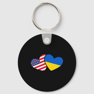 Ukrainian Ukraine 2 Heart Flag I Stand With Ukrain Keychain