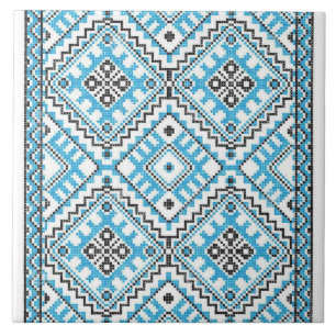 Ukrainian Vyshyvanka Blue Embroidery Tile