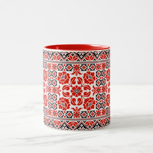 Ukrainian Vyshyvanka Embroidery Poppy Flowers Mug (Center)