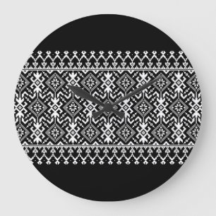 Ukrainian Vyshyvanka: Ethnic Ornament Fusion Large Clock