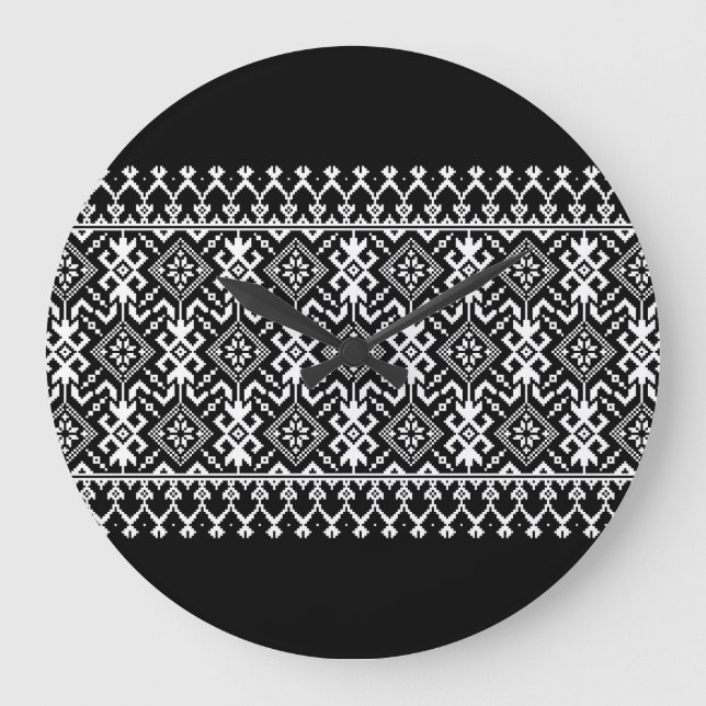 Ukrainian Vyshyvanka: Ethnic Ornament Fusion Large Clock (Front)