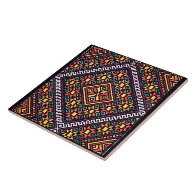 Ukrainian Vyshyvanka Red Orange Embroidery Tile (Side)