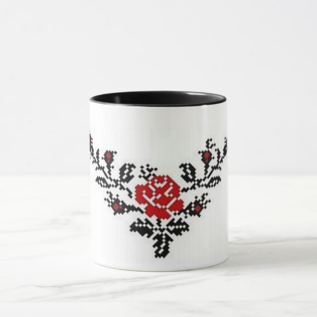 Ukrainian Vyshyvanka Red Rose  Embroidery Mug (Center)